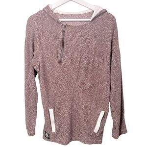 Betabrand Marled Mauve Half-Zip Hoodie with Contrast Trim